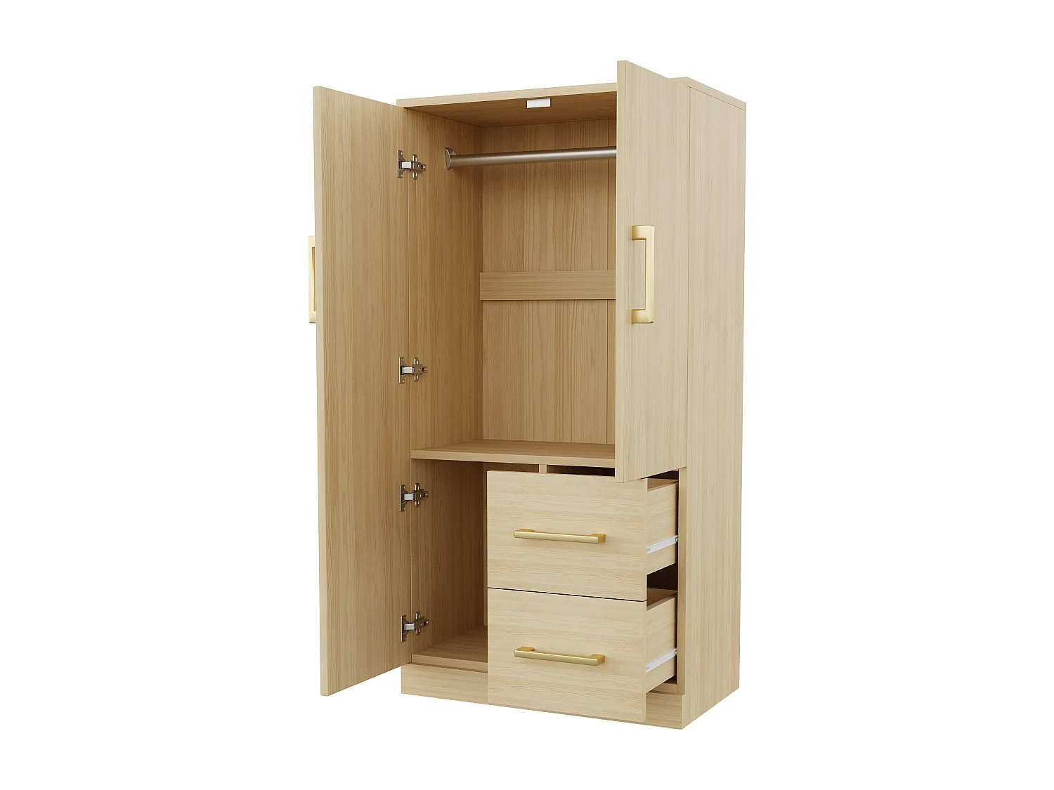 Kleiderschrank 70x40x135 cm - 2 Türen - 2 Schubladen - mit Staufächern - natur