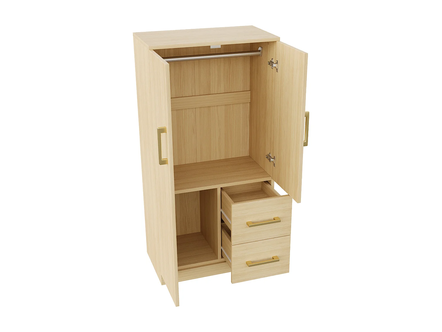 Kleiderschrank 70x40x135 cm - 2 Türen - 2 Schubladen - mit Staufächern - natur