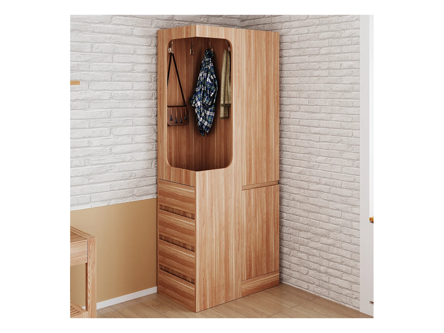 Armoire 70x40x170 cm - avec 4 tiroirs - avec 2 portes - avec compartiments de rangement - naturel