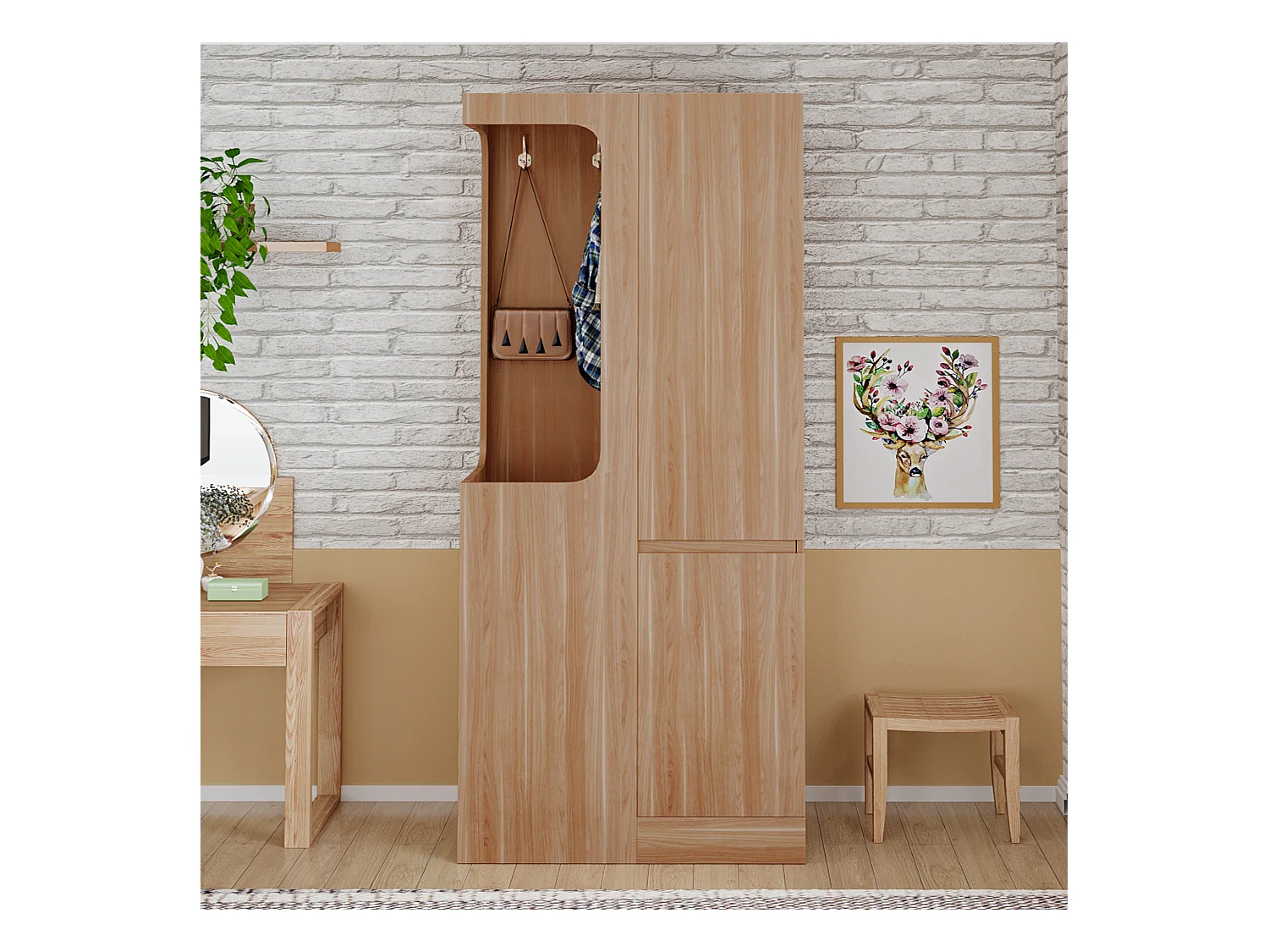Armoire 70x40x170 cm - avec 4 tiroirs - avec 2 portes - avec compartiments de rangement - naturel