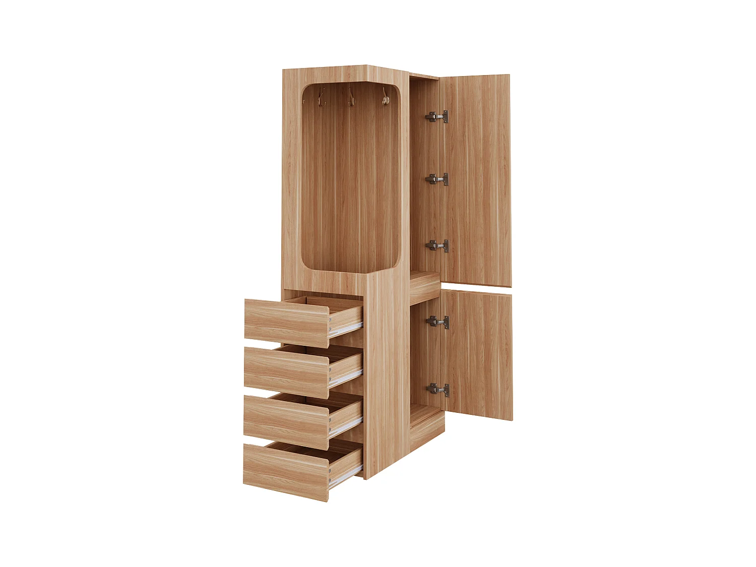 Armoire 70x40x170 cm - avec 4 tiroirs - avec 2 portes - avec compartiments de rangement - naturel