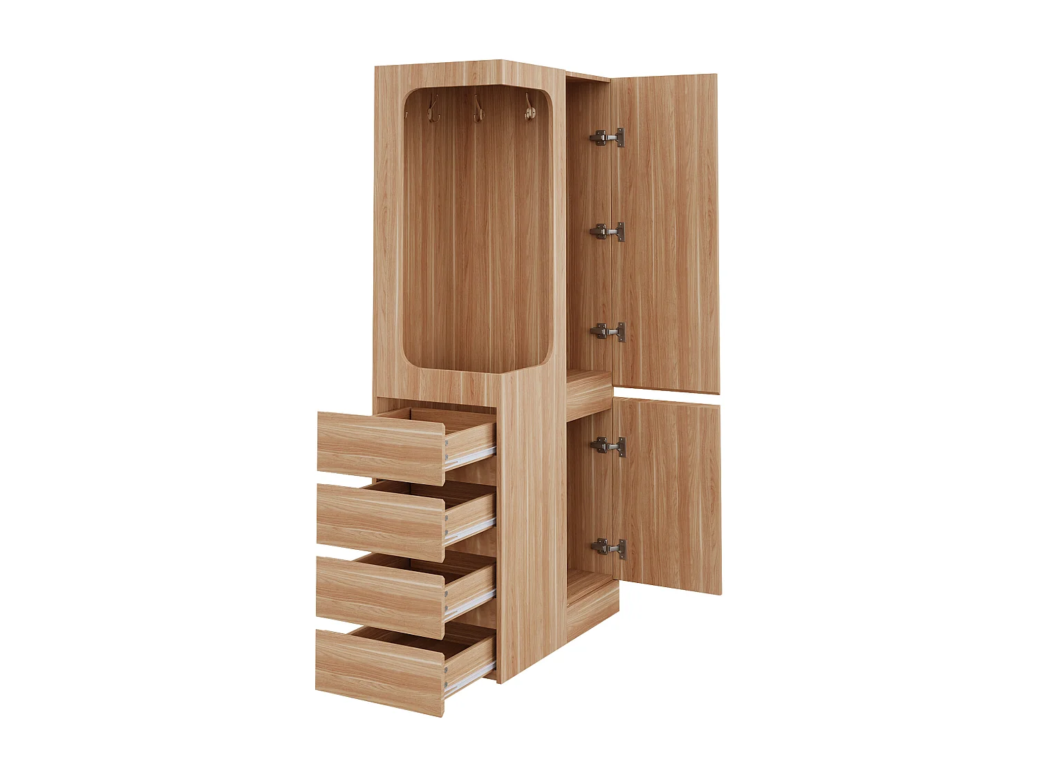 Kleiderschrank 70x40x170 cm - mit 4 Schubladen - mit 2 Türen - mit Staufächern - natur