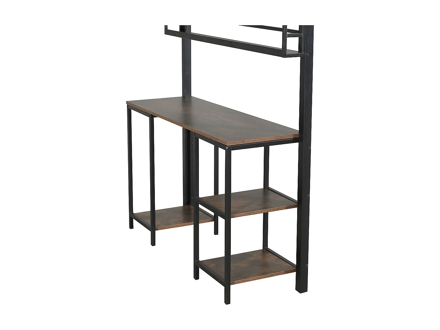 Lit mezzanine 120x200 cm - avec bureau et étagère de rangement - escaliers avec rampes - Métal + panneaux de particules - Noir