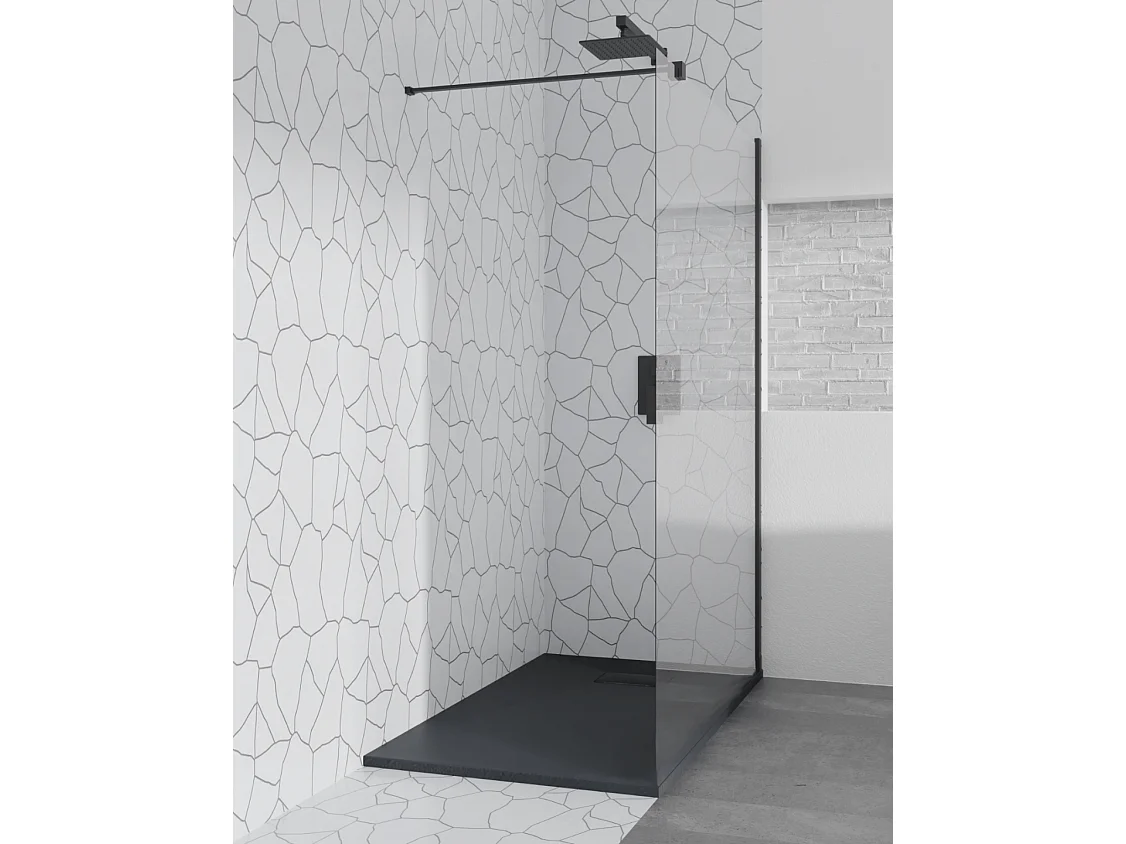 Paroi de douche à l'italienne Walk-In KETIL Noir 80x195 cm 8 mm Transparent Nano verre