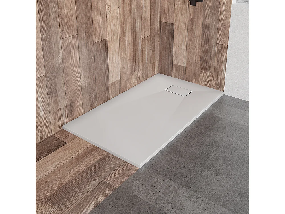 Receveur de douche VIDAR 120x80 Rectangle Blanc + Paroi de douche à l'italienne KETIL Chrome 100x195 Verre transparent + Raclette de douche