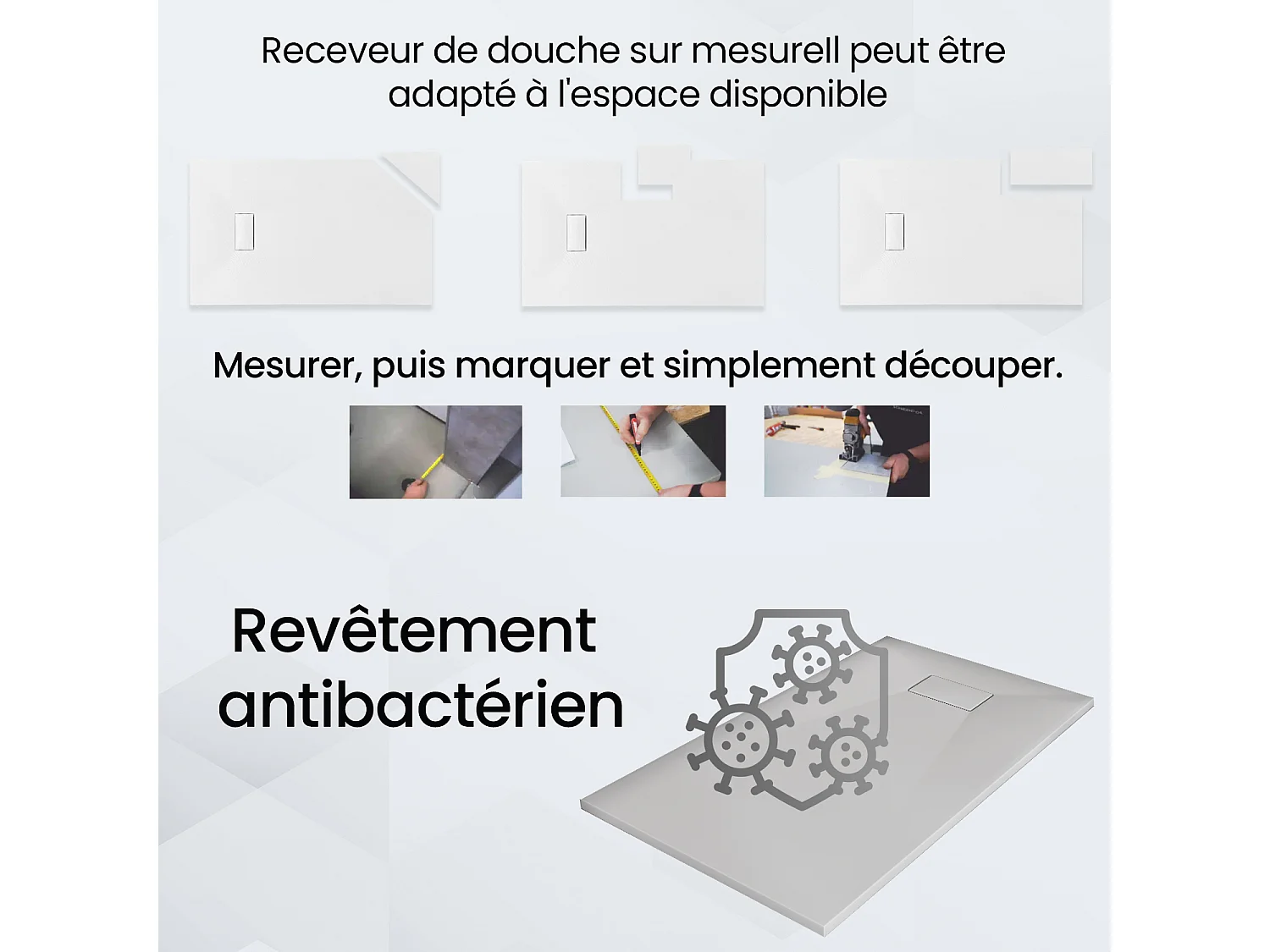 Receveur de douche VIDAR 120x80 Rectangle Blanc + Paroi de douche à l'italienne KETIL Chrome 100x195 Verre transparent + Raclette de douche