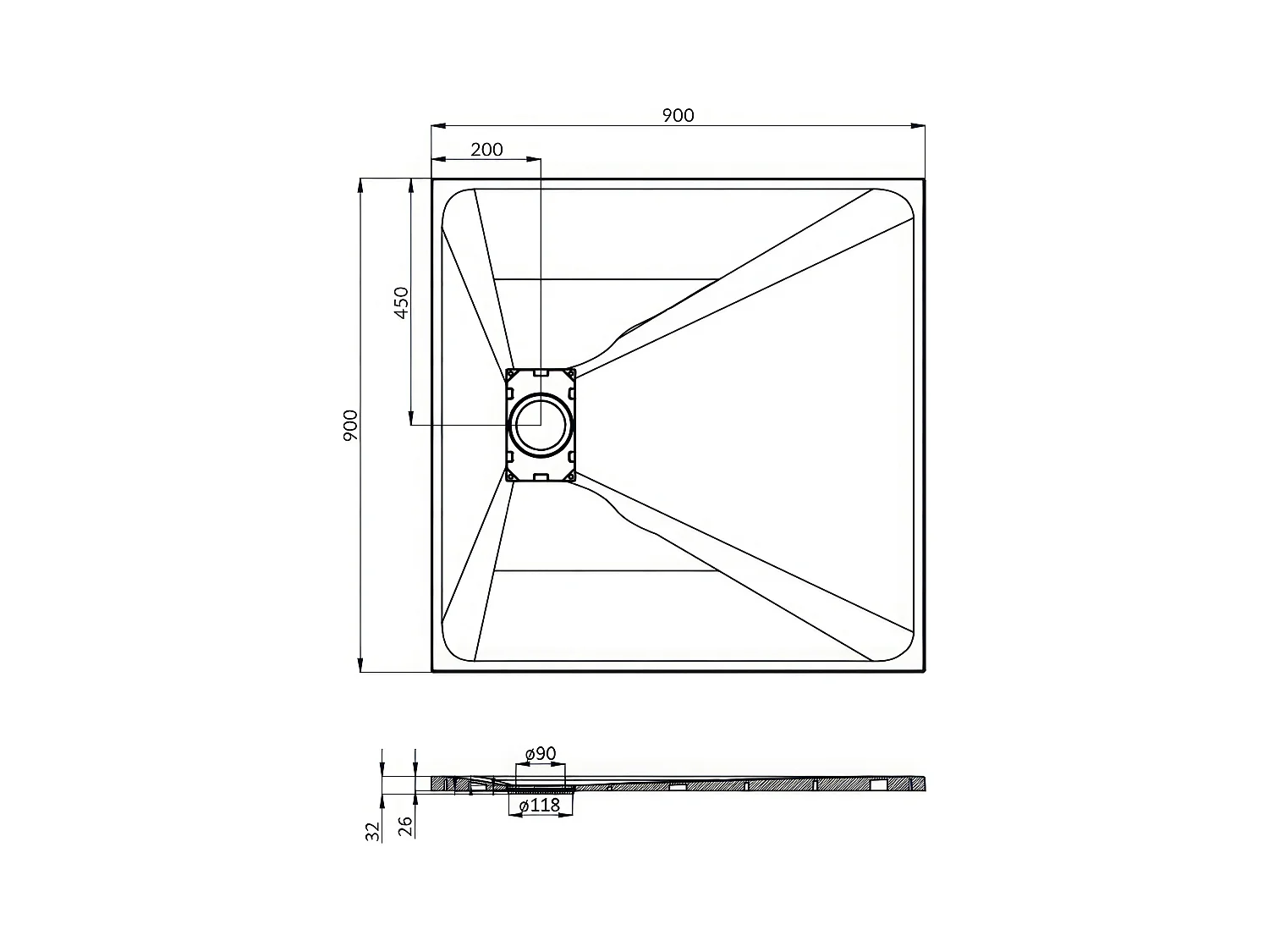 Receveur de douche VIDAR 90x90 Carré Noir + Paroi de douche à l'italienne KETIL Noir 90x195 8 mm Transparent Nano Verre