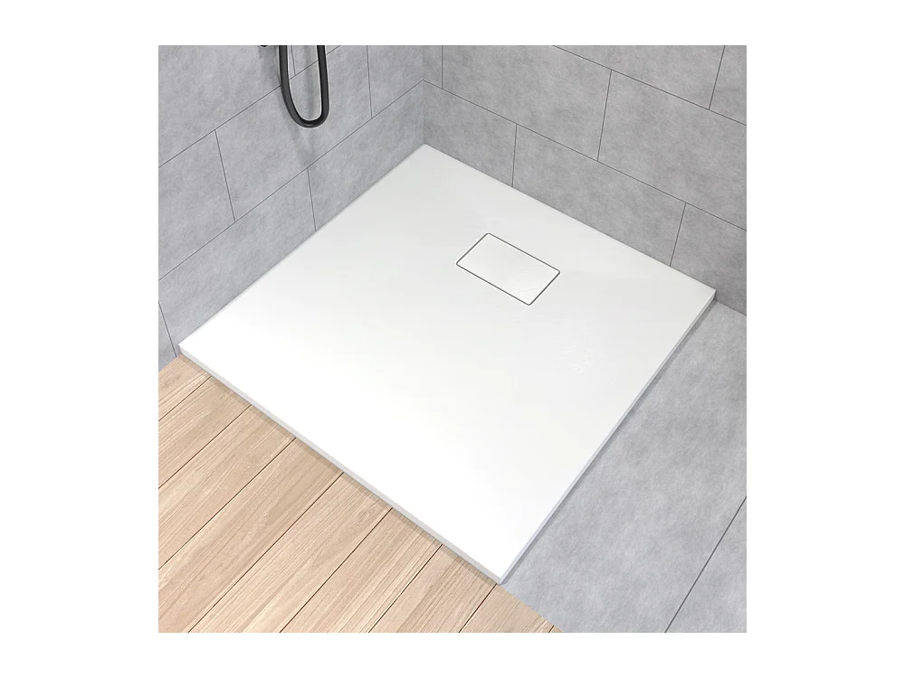 Receveur de douche VIDAR 90x90 Carré Blanc + Paroi de douche à l'italienne KETIL Chrome 90x195 Verre transparent + Raclette de douche