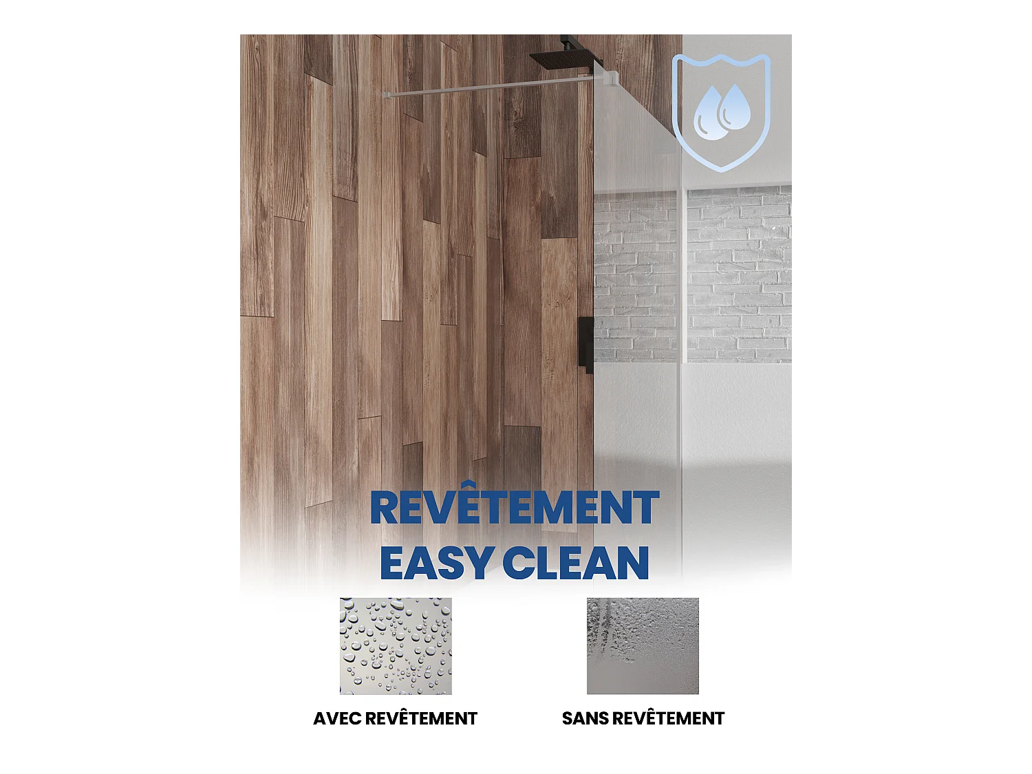 Receveur de douche VIDAR 90x90 Carré Blanc + Paroi de douche à l'italienne KETIL Chrome 90x195 Verre transparent + Raclette de douche