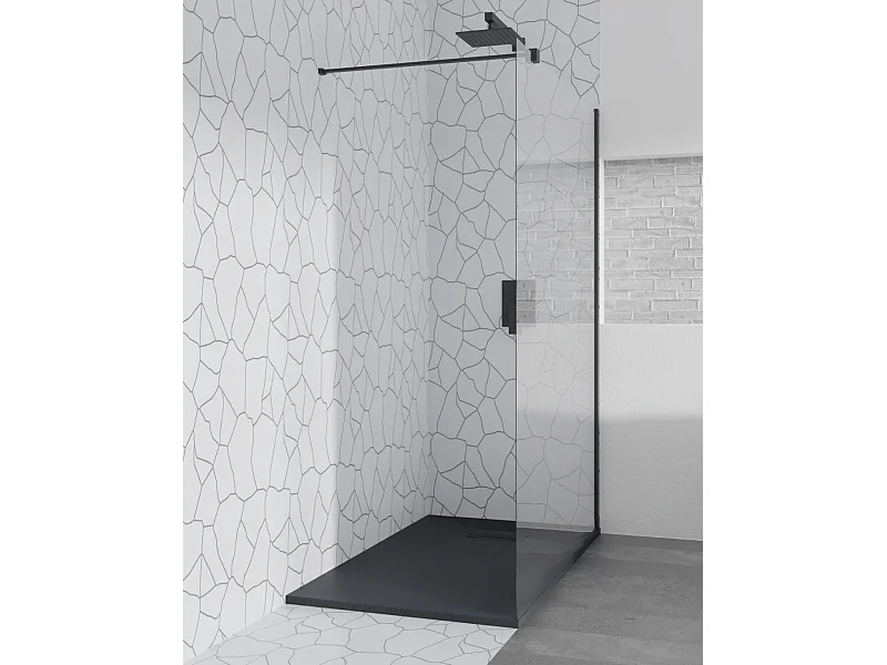Walk-In Duschwand KETIL Schwarz 110x195 cm 8 mm Transparent Nano-Glas