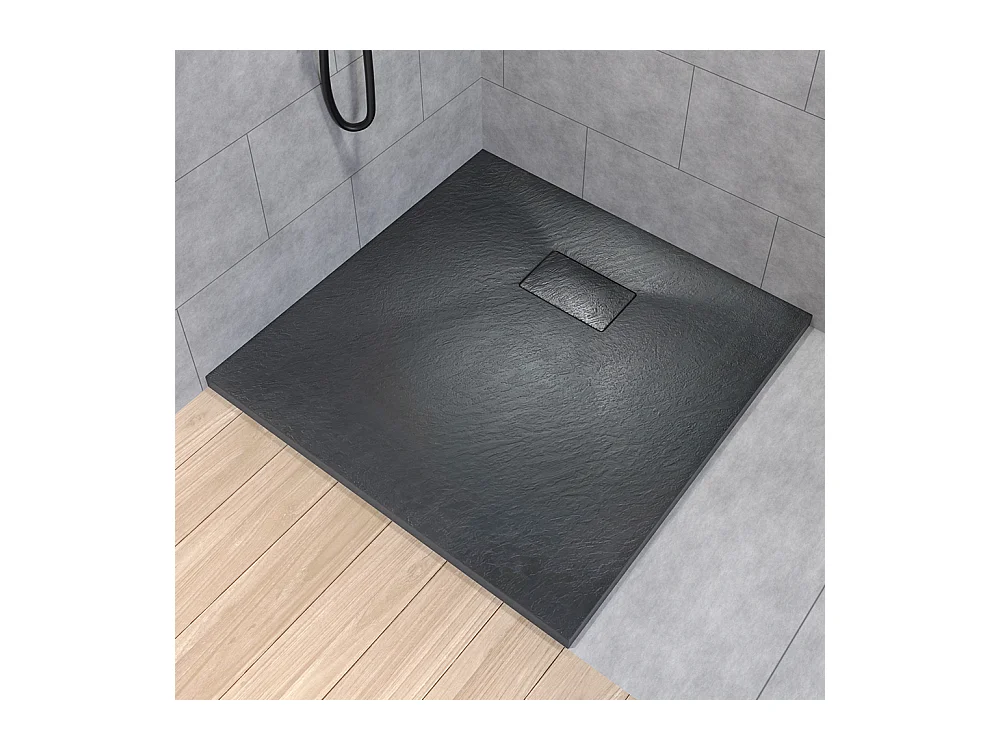 Receveur de douche VIDAR 90x90 Carré Noir + Paroi de douche à l'italienne KETIL Noir 90x195 Verre transparent + Raclette de douche
