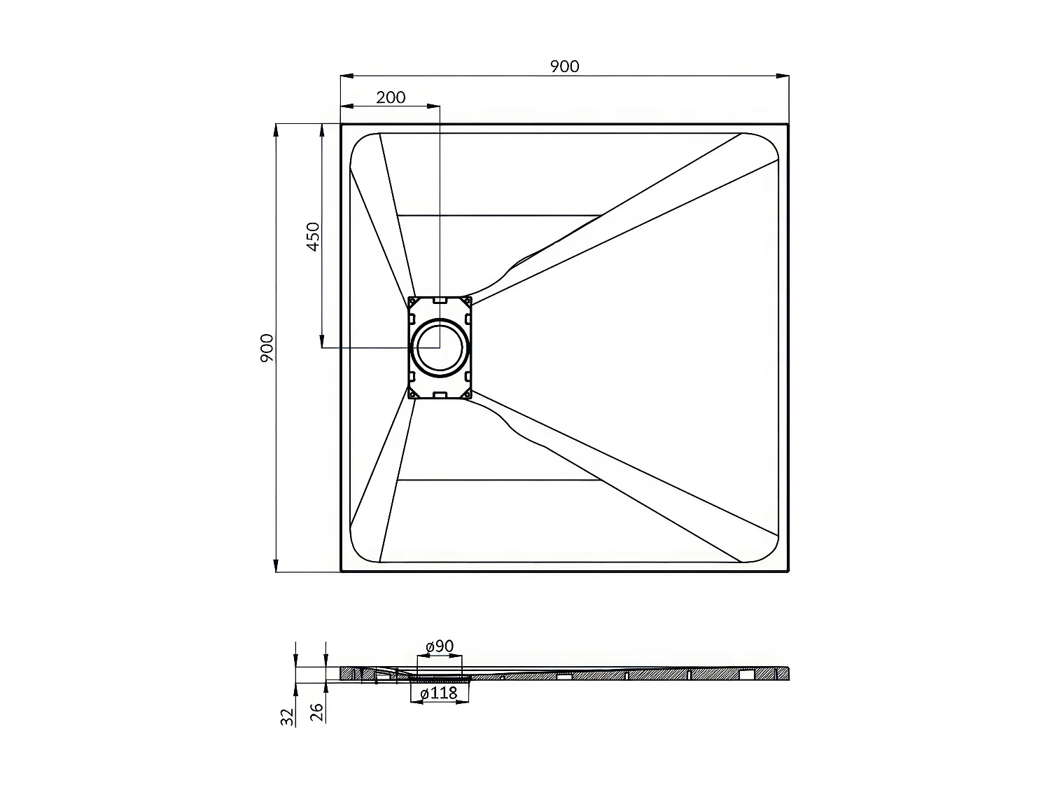 Receveur de douche VIDAR 90x90 Carré Noir + Paroi de douche à l'italienne KETIL Noir 90x195 Verre transparent + Raclette de douche