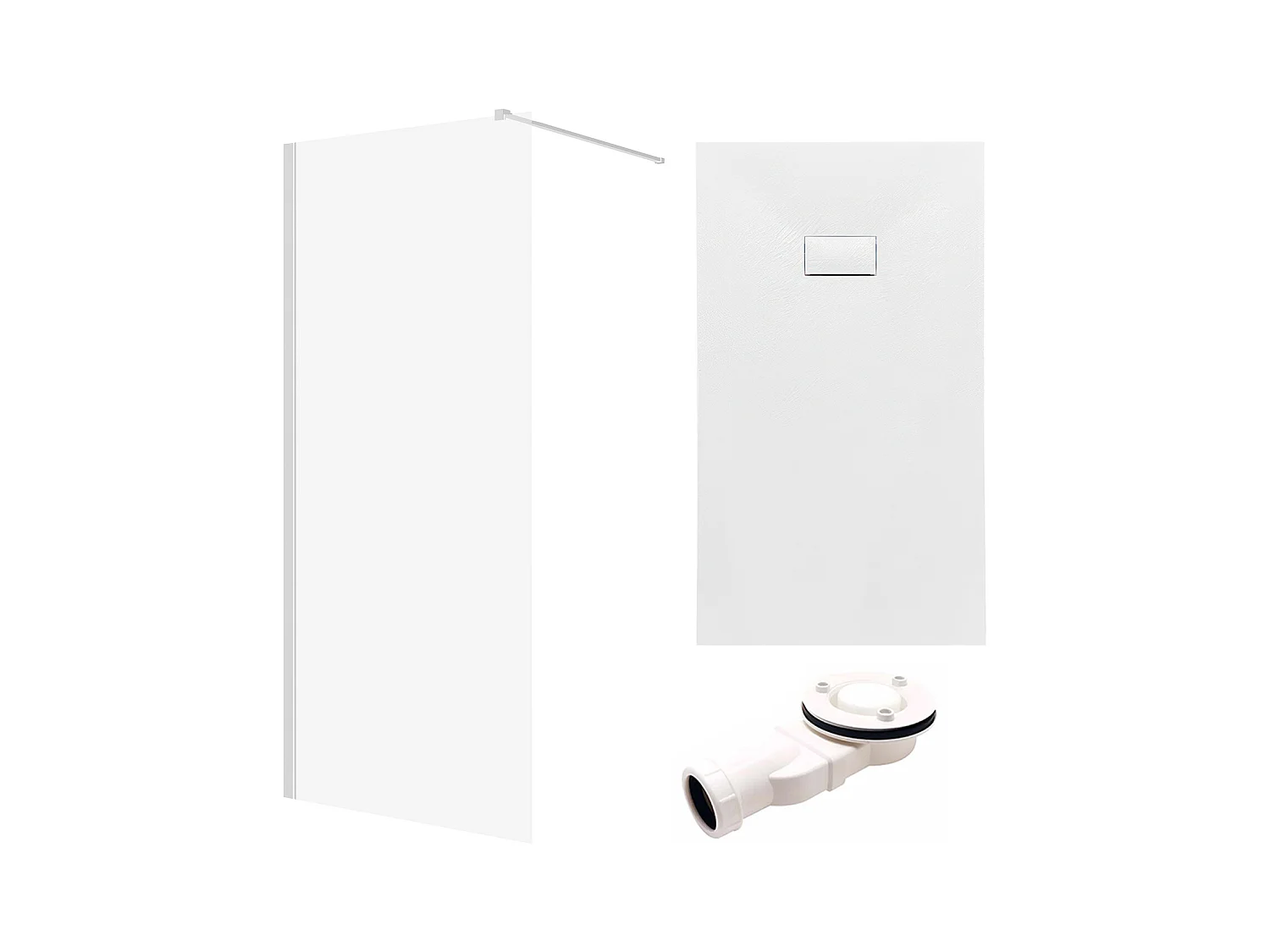 Receveur de douche VIDAR 80x100 Rectangle Blanc + Paroi de douche à l'italienne KETIL Chrome 100x195 8 mm Transparent Nano Verre