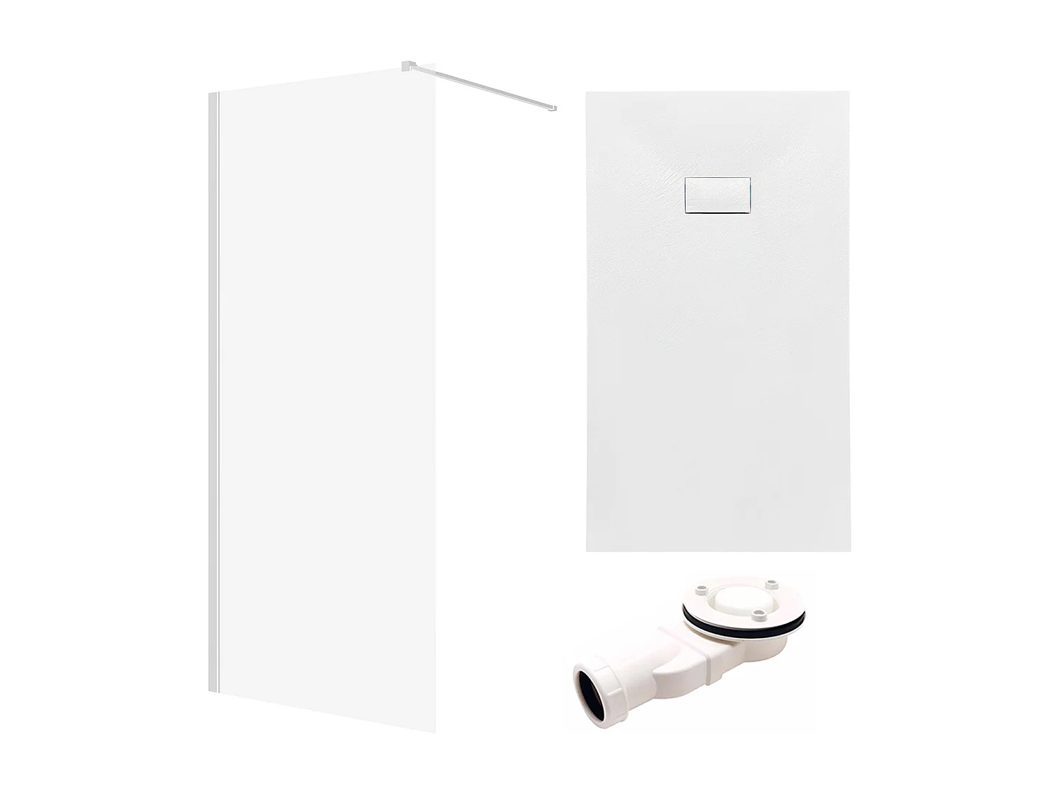 Receveur de douche VIDAR 80x100 Rectangle Blanc + Paroi de douche à l'italienne KETIL Chrome 100x195 8 mm Transparent Nano Verre