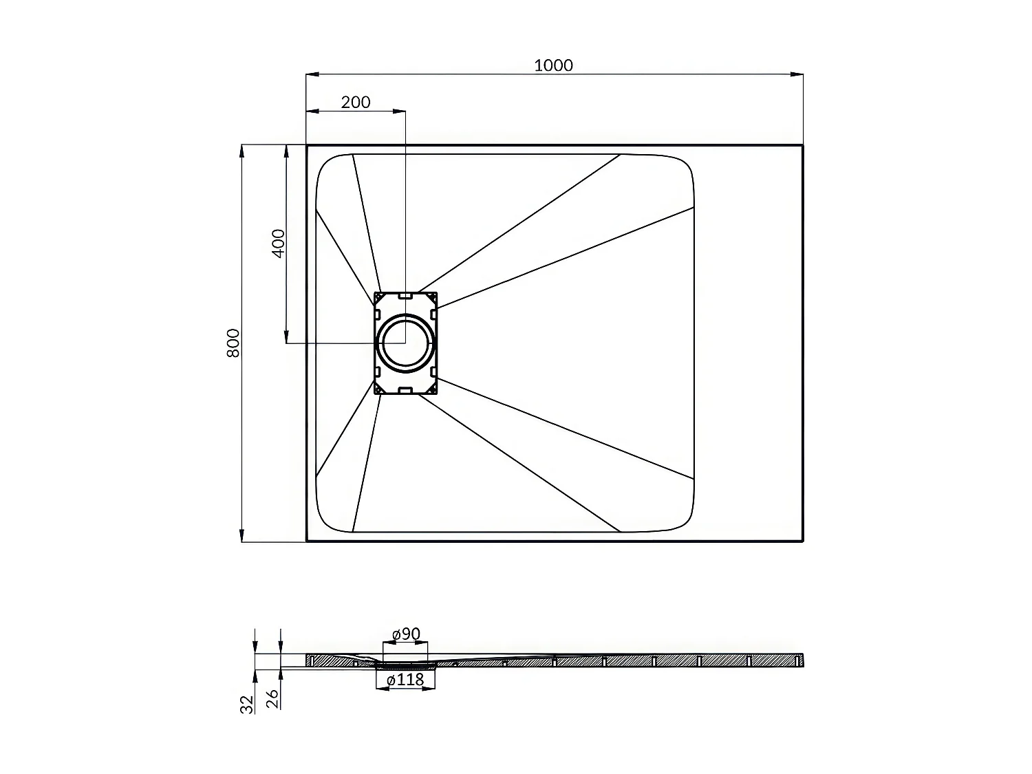 Receveur de douche VIDAR 80x100 Rectangle Blanc + Paroi de douche à l'italienne KETIL Chrome 100x195 8 mm Transparent Nano Verre