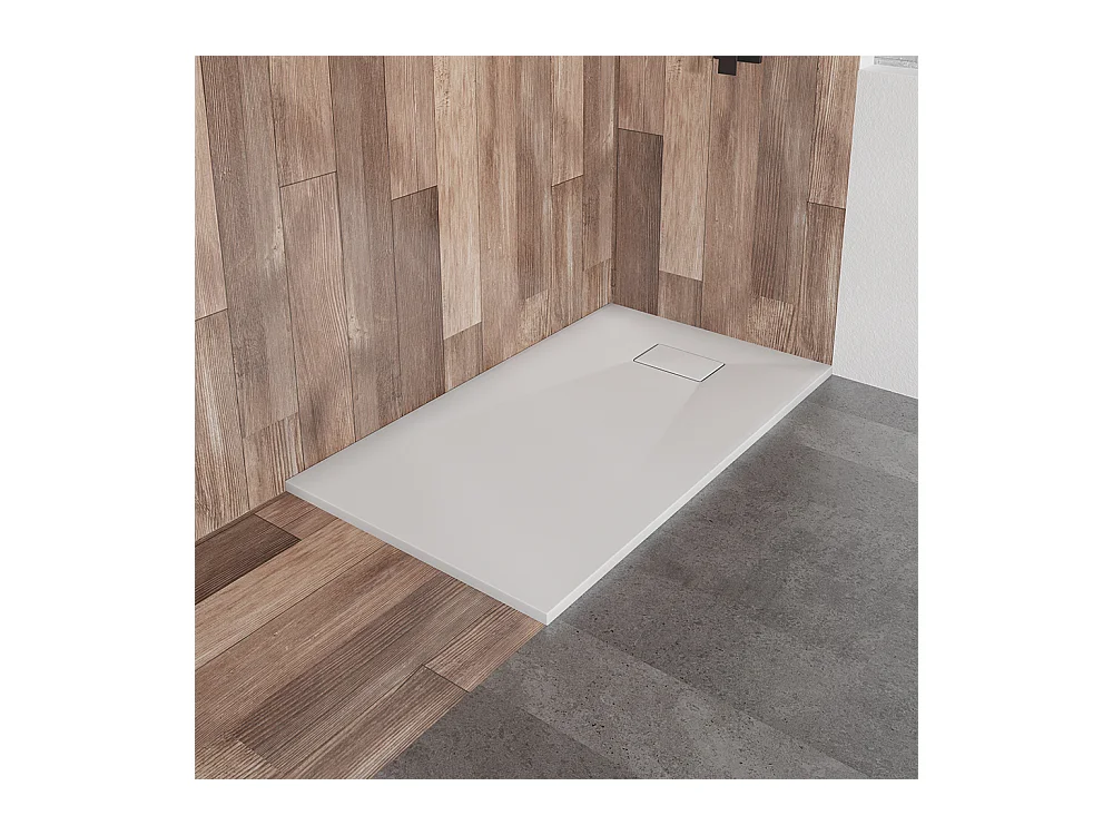Receveur de douche VIDAR 80x100 Rectangle Blanc + Paroi de douche à l'italienne KETIL Chrome 100x195 Verre transparent + Raclette de douche