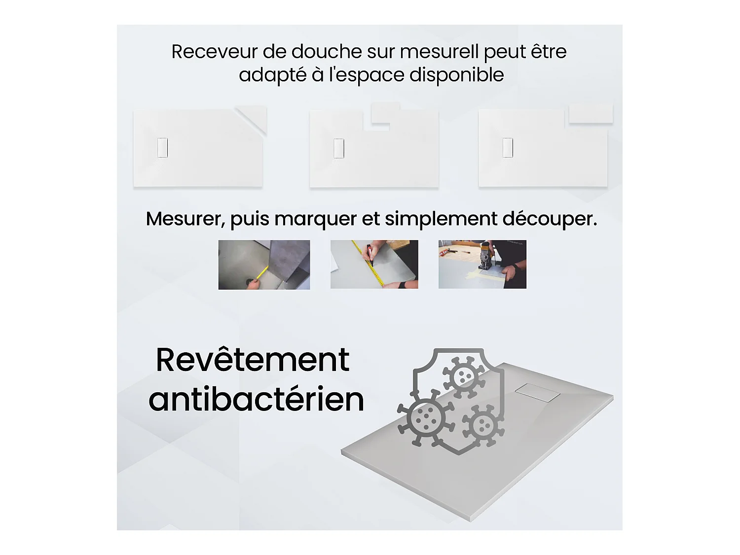 Receveur de douche VIDAR 80x100 Rectangle Blanc + Paroi de douche à l'italienne KETIL Chrome 100x195 Verre transparent + Raclette de douche
