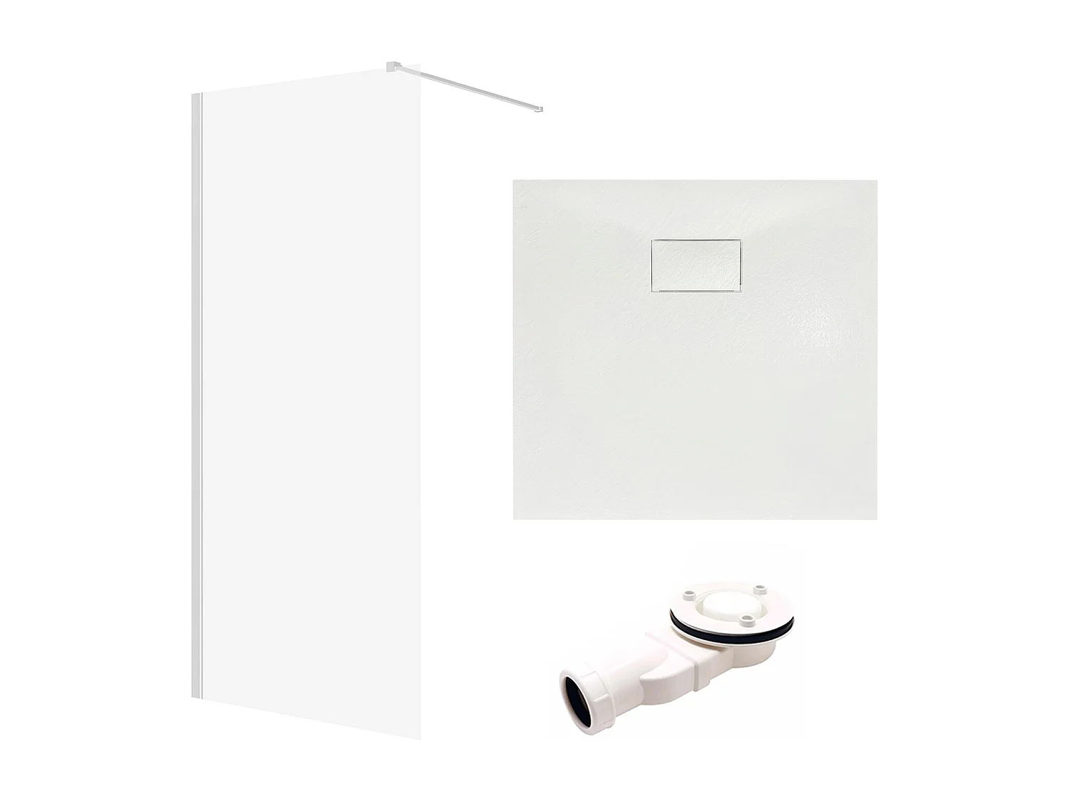 Receveur de douche VIDAR 80x80 Carré Blanc + Paroi de douche à l'italienne KETIL Chrome 80x195 8 mm Transparent Nano Verre