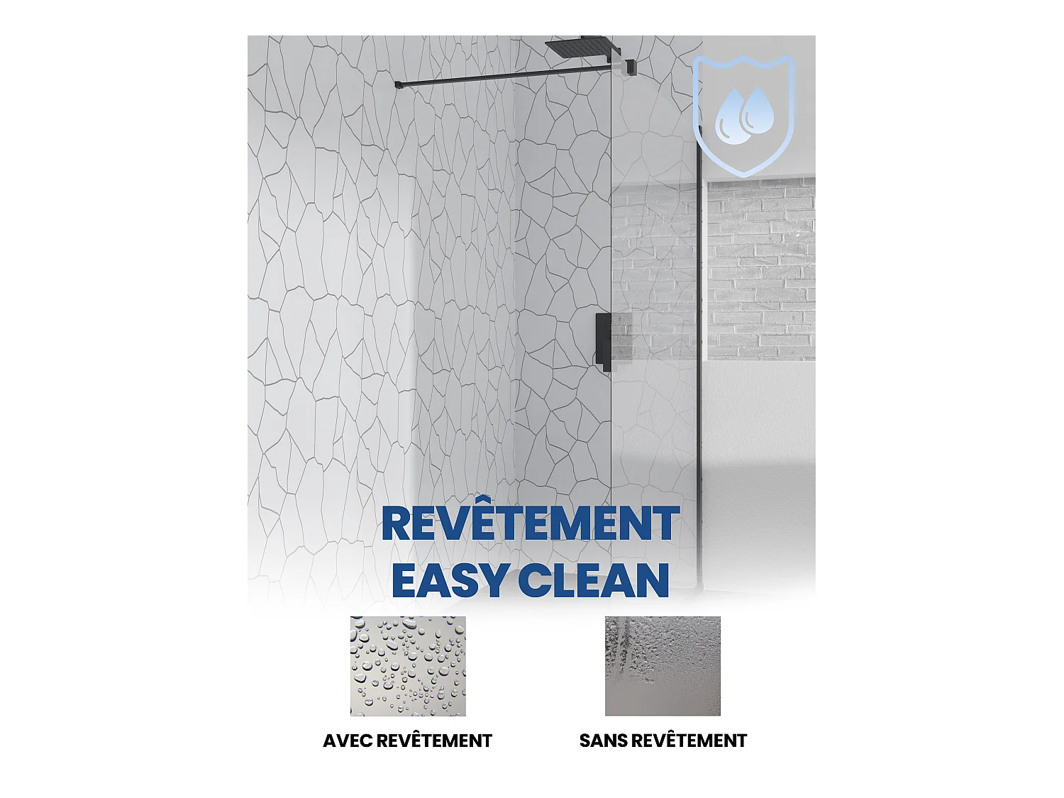 Receveur de douche VIDAR 90x120 Rectangle Noir + Paroi de douche à l'italienne KETIL noir 120x195 8 mm Transparent Verre + Raclette de douche