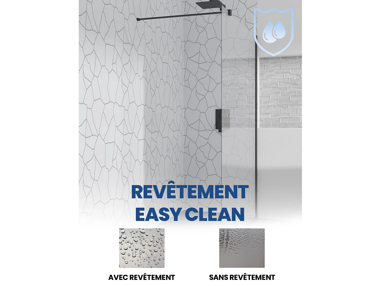 Receveur de douche VIDAR 90x120 Rectangle Noir + Paroi de douche à l'italienne KETIL noir 120x195 8 mm Transparent Verre + Raclette de douche