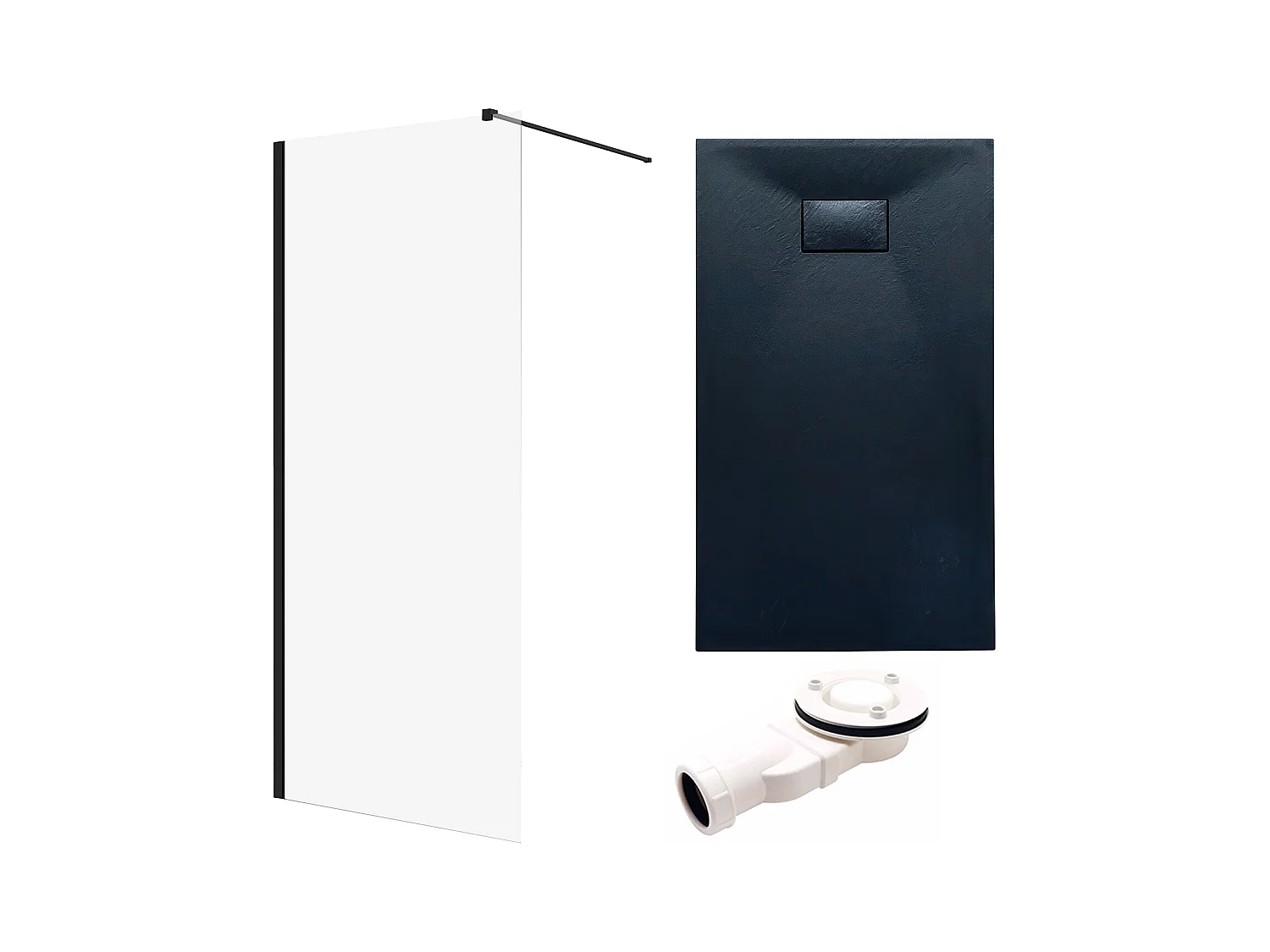 Receveur de douche VIDAR 90x120 Rectangle Noir + Paroi de douche à l'italienne KETIL Noir 120x195 Transparent Nano Verre