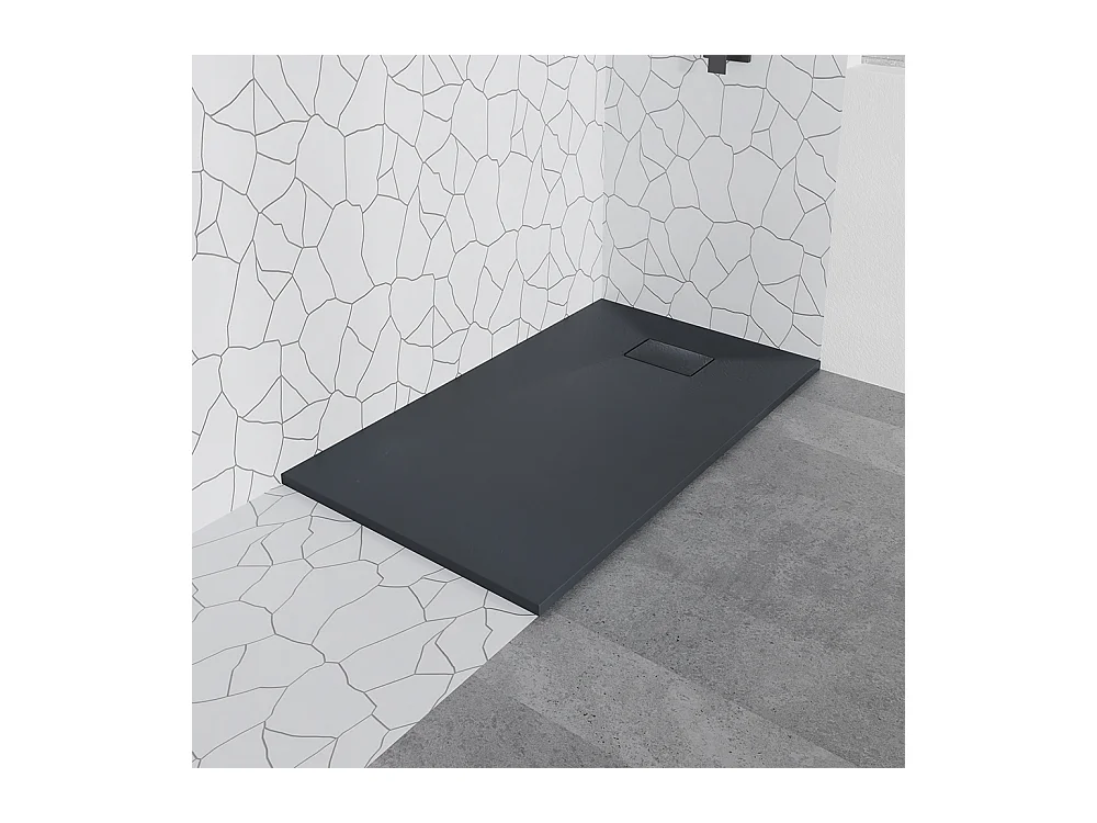 Receveur de douche VIDAR 90x120 Rectangle Noir + Paroi de douche à l'italienne KETIL Noir 120x195 Transparent Nano Verre