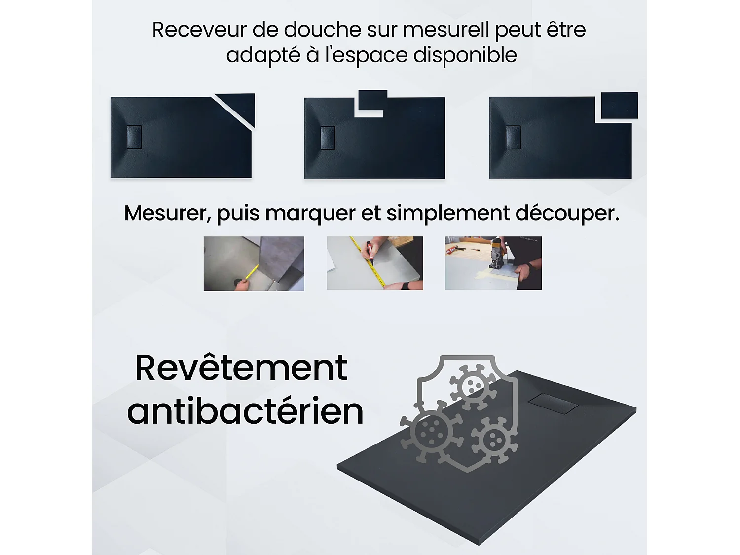 Receveur de douche VIDAR 90x120 Rectangle Noir + Paroi de douche à l'italienne KETIL Noir 120x195 Transparent Nano Verre