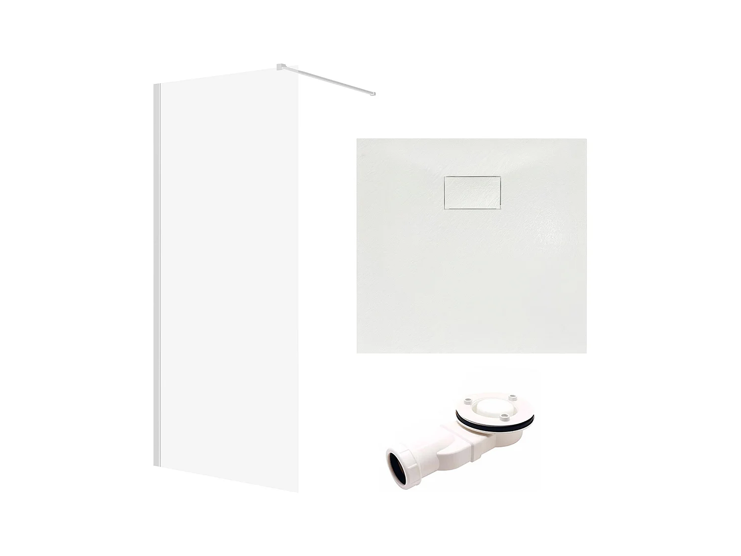 Receveur de douche VIDAR 90x90 Carré Blanc + Paroi de douche à l'italienne KETIL Chrome 90x195 8 mm Transparent Nano Verre