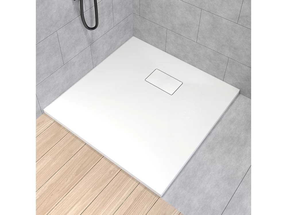 Receveur de douche VIDAR 90x90 Carré Blanc + Paroi de douche à l'italienne KETIL Chrome 90x195 8 mm Transparent Nano Verre