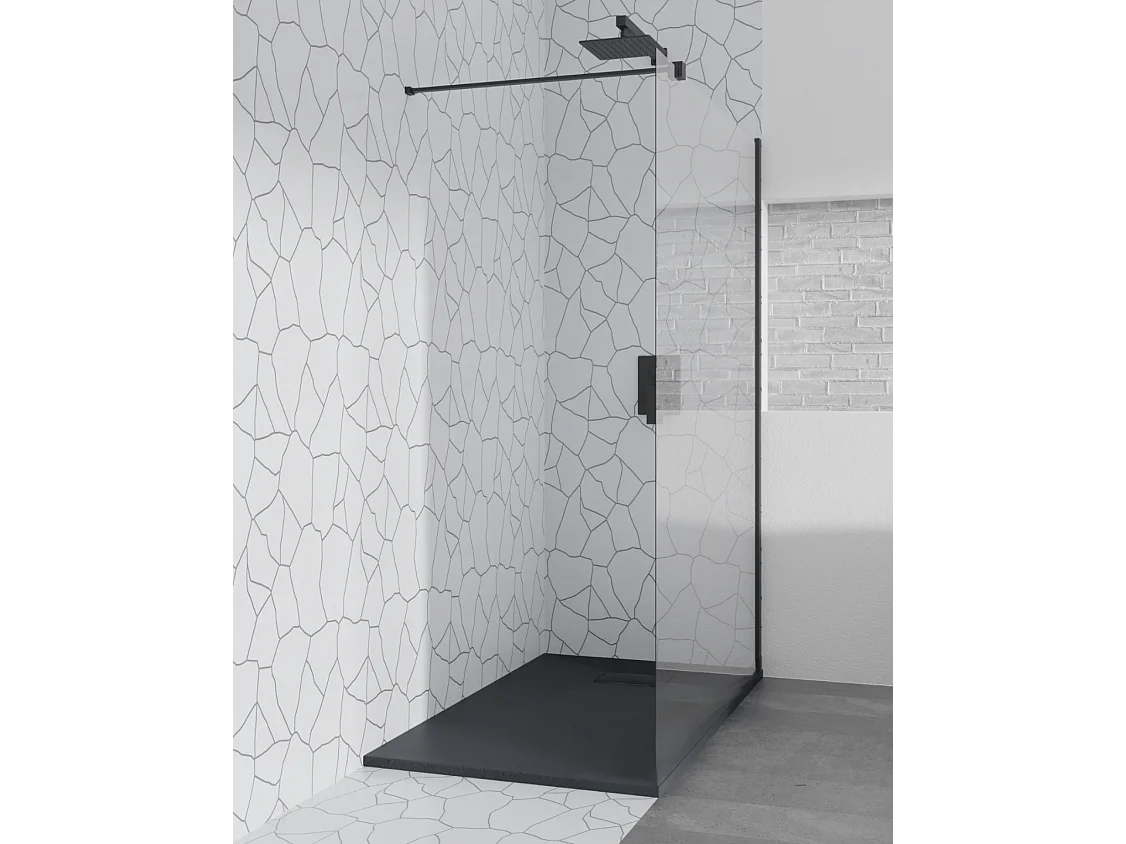 Paroi de douche à l'italienne Walk-In KETIL Noir 100x195 cm 8 mm Transparent Nano verre