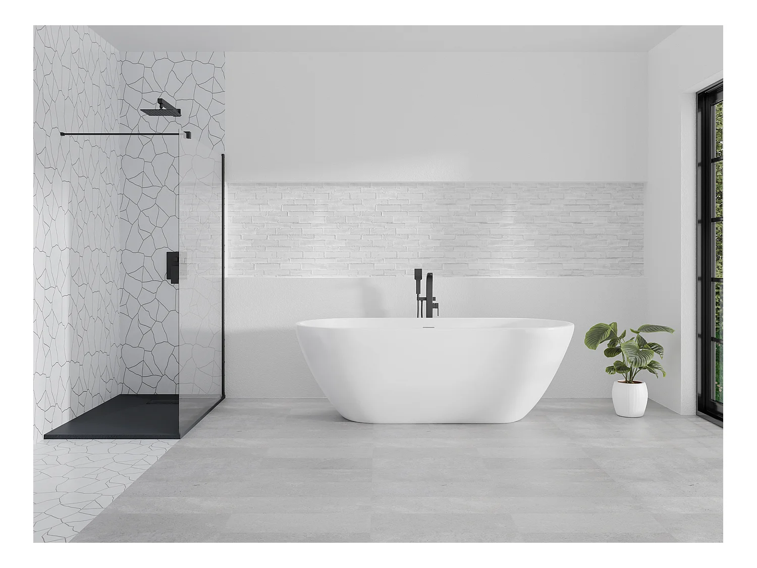 Paroi de douche à l'italienne Walk-In KETIL Noir 90x195 cm 8 mm Transparent Nano verre