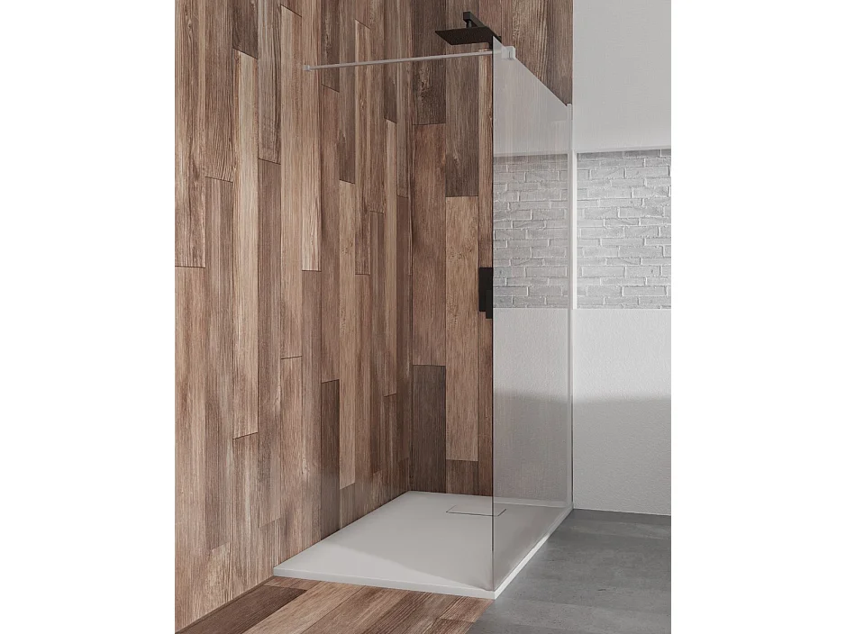 Duschwanne VIDAR 80x120 Rechteck Weiß + Walk-In Duschwand KETIL Chrom 120x195 8 mm Transparent Nano-Glas