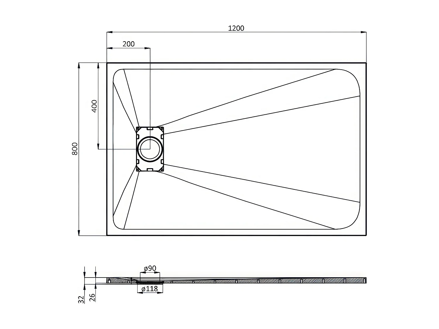 Duschwanne VIDAR 80x120 Rechteck Weiß + Walk-In Duschwand KETIL Chrom 120x195 8 mm Transparent Nano-Glas