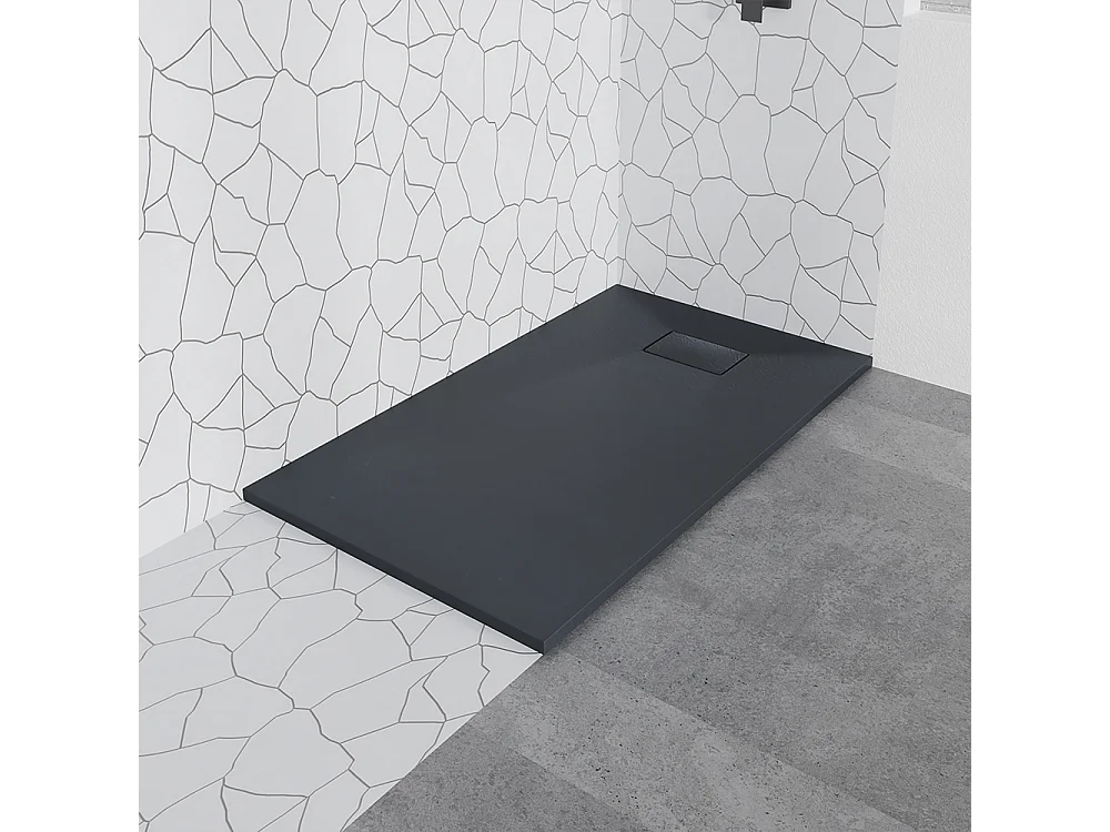 Duschwanne VIDAR 120x80 Rechteck Schwarz + Walk-In Duschwand KETIL Schwarz 100x195 Transparent Nano-Glas