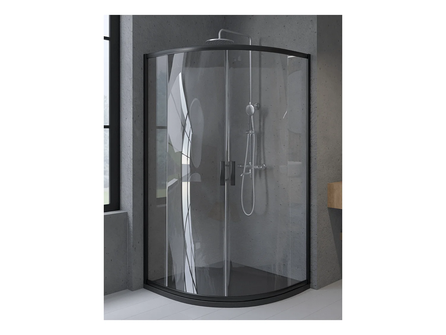 Cabine de douche quart de cercle HELA Noir 80x80 190 cm Nano-Verre Transparent Trempé