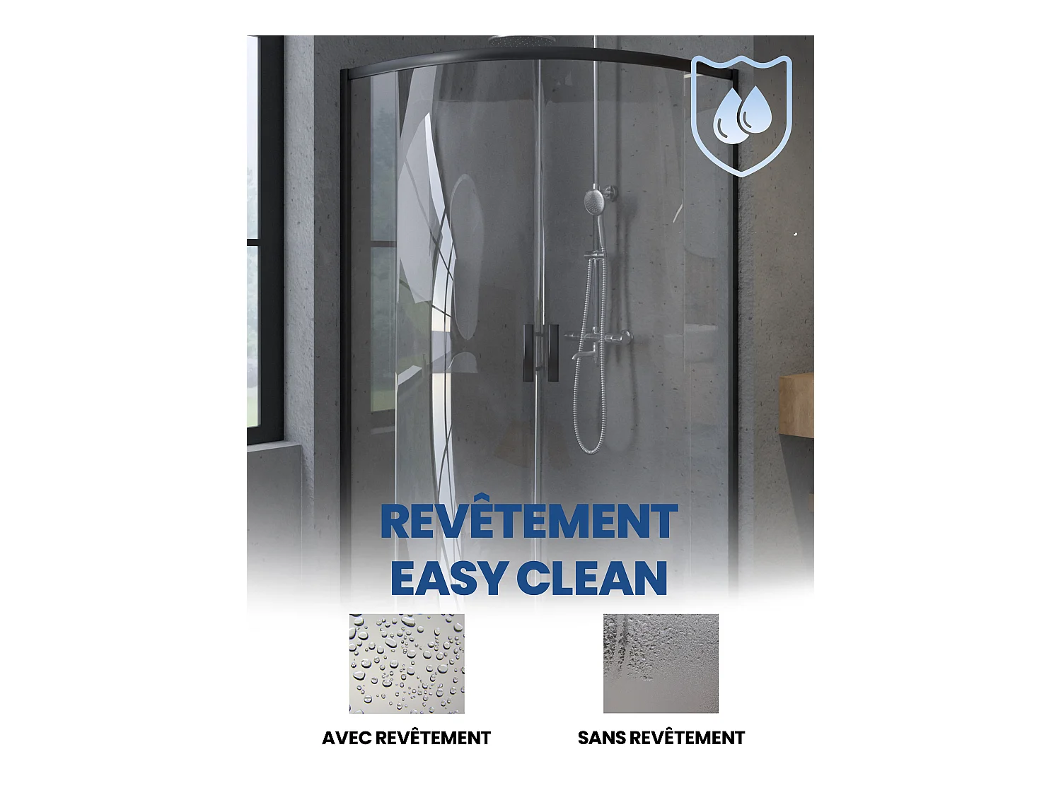 Cabine de douche quart de cercle HELA Noir 80x80 190 cm Nano-Verre Transparent Trempé