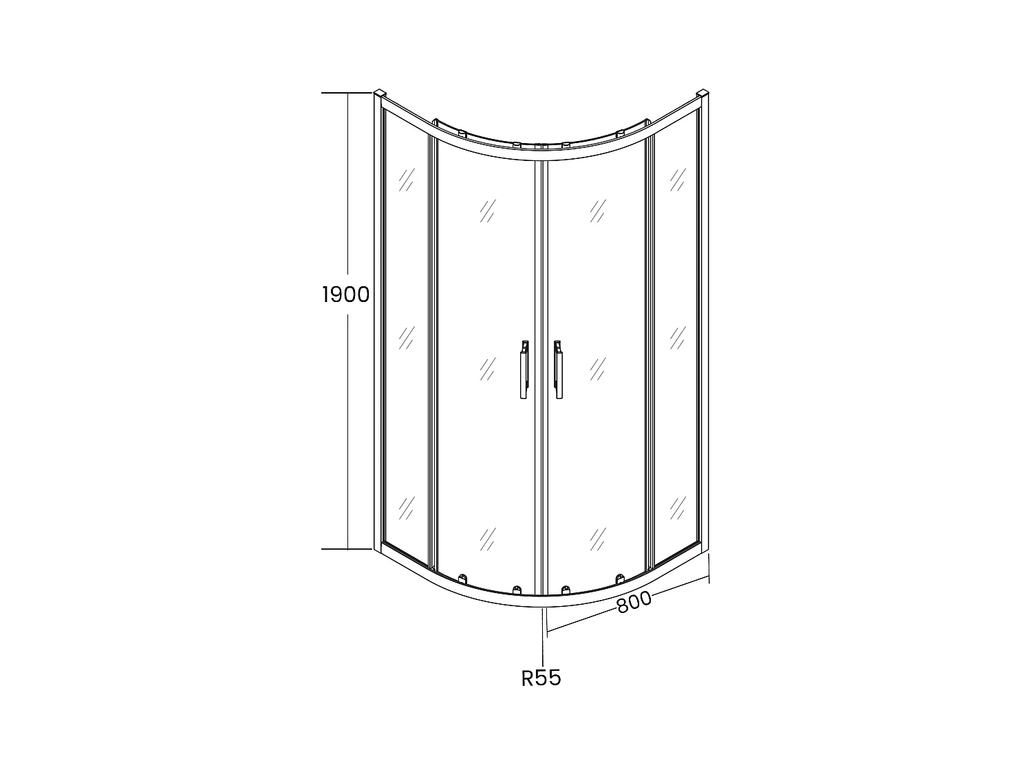 Cabine de douche quart de cercle HELA Noir 80x80 190 cm Nano-Verre Transparent Trempé