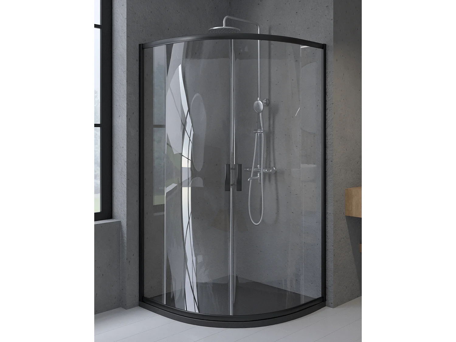Cabine de douche quart de cercle HELA Noir 80x80 190 cm Nano-Verre Transparent Trempé