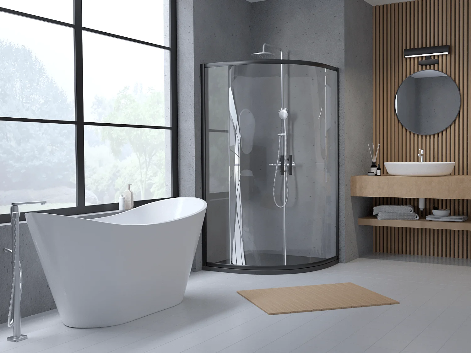 Cabine de douche quart de cercle HELA Noir 80x80 190 cm Nano-Verre Transparent Trempé