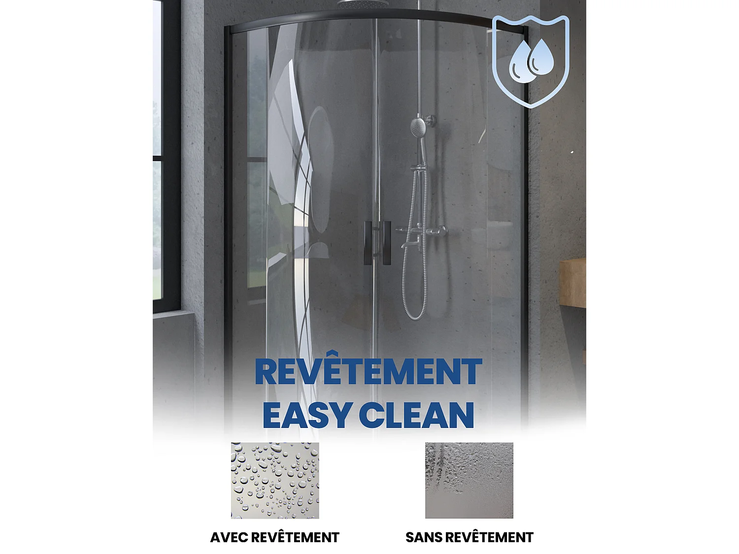 Cabine de douche quart de cercle HELA Noir 80x80 190 cm Nano-Verre Transparent Trempé