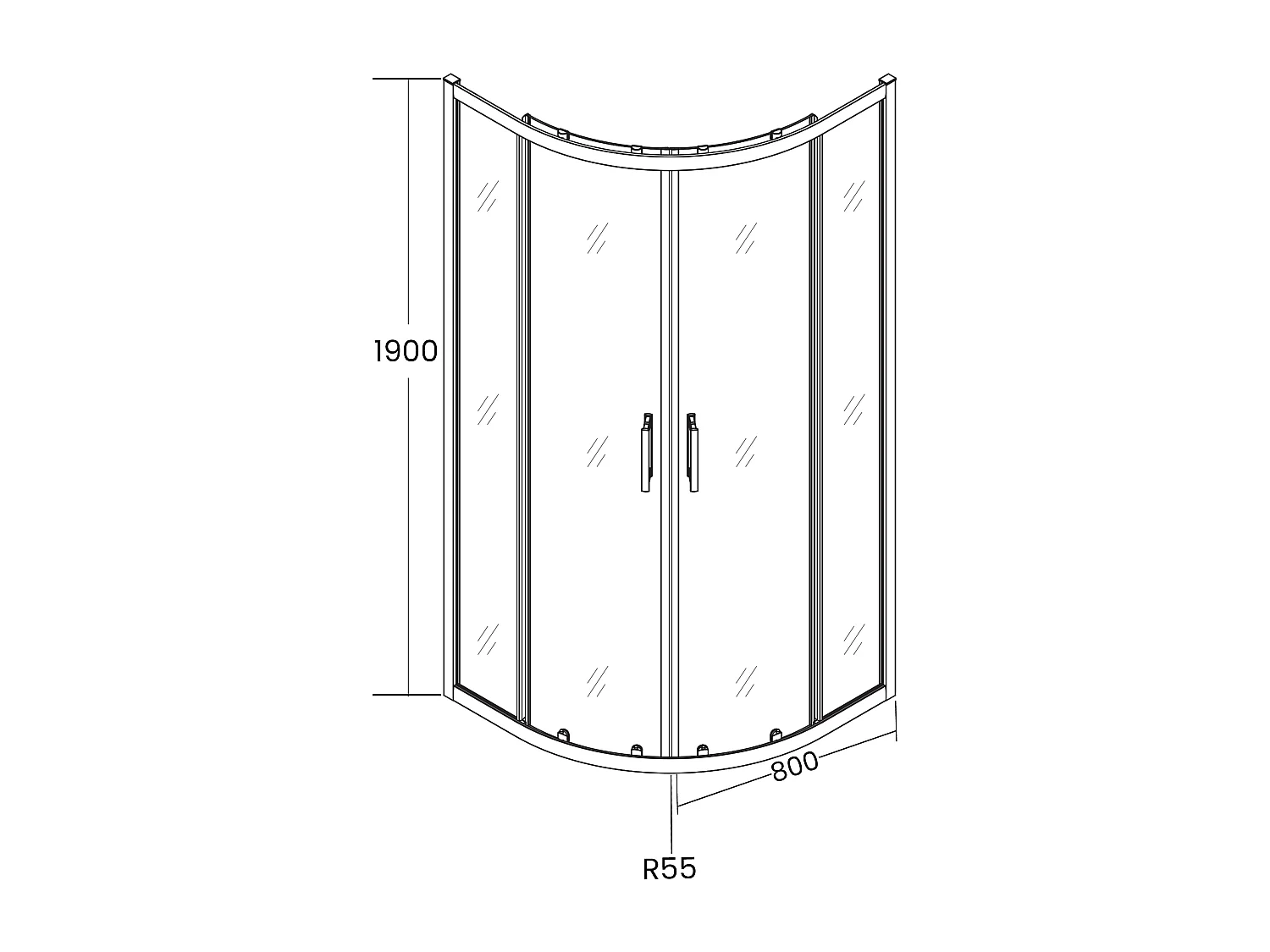 Cabine de douche quart de cercle HELA Noir 80x80 190 cm Nano-Verre Transparent Trempé