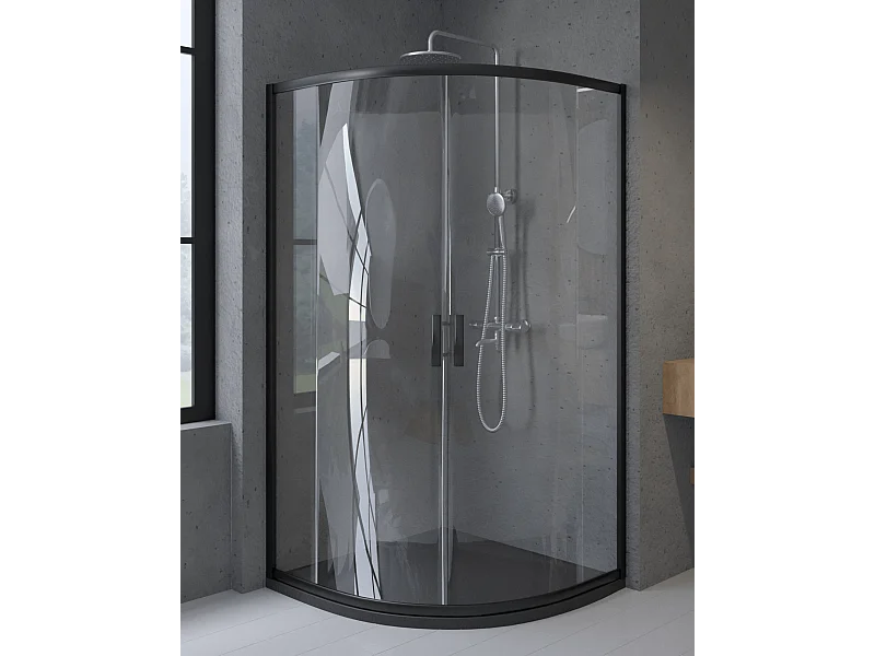 Cabine de douche quart de cercle HELA Noir 80x80 190 cm Nano-Verre Transparent Trempé