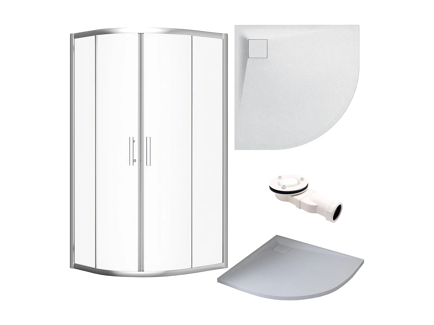 VIDAR douchebak 80x80 cm wit + douchecabine kwartcirkel HELA Chrome 80x80 190 cm Nano-glas transparant gehard glas