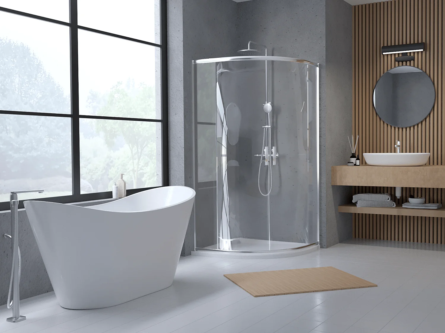 Receveur de douche VIDAR 80x80 cm Blanc + Cabine de douche quart de cercle HELA Chrome 80x80 190 cm Nano-Verre Transparent Trempé