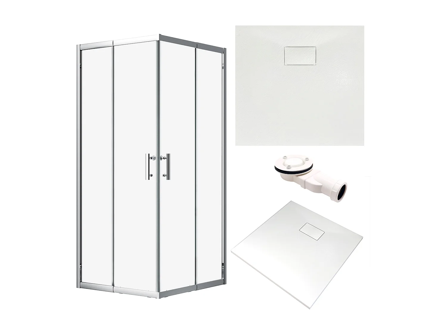 Douchebak VIDAR 80x80 cm Wit + douchecabine vierkante HELA Chrome 80x80 190 cm Nano-glas transparant getemperd