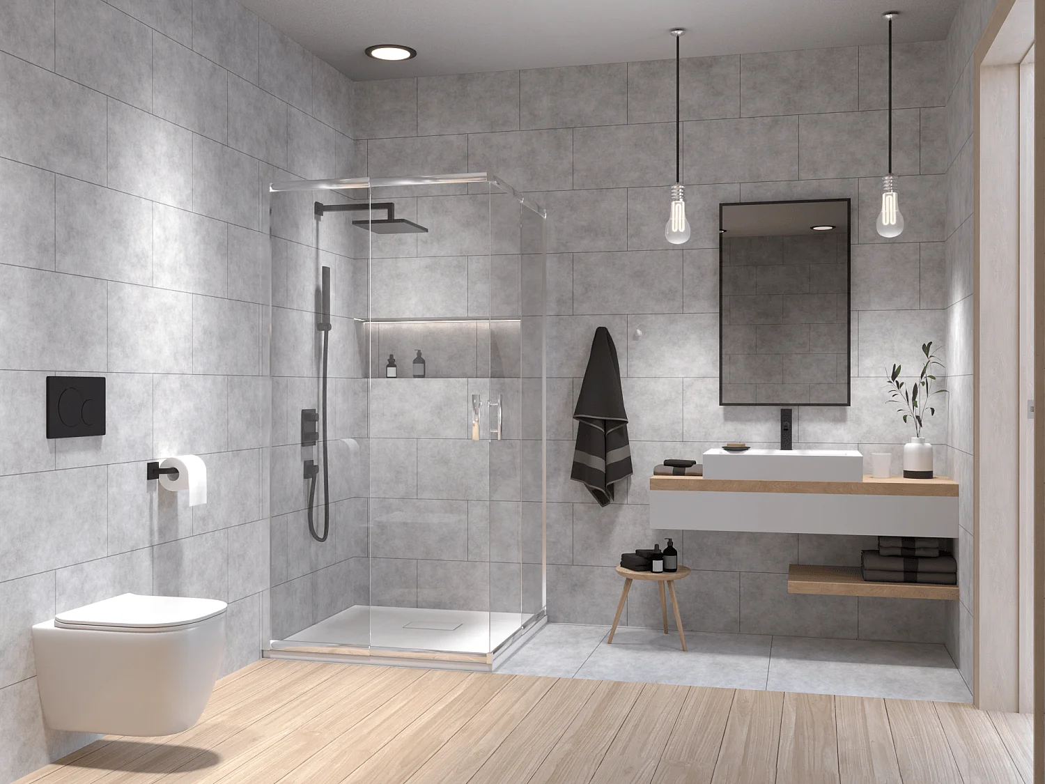 Douchebak VIDAR 80x80 cm Wit + douchecabine vierkante HELA Chrome 80x80 190 cm Nano-glas transparant getemperd