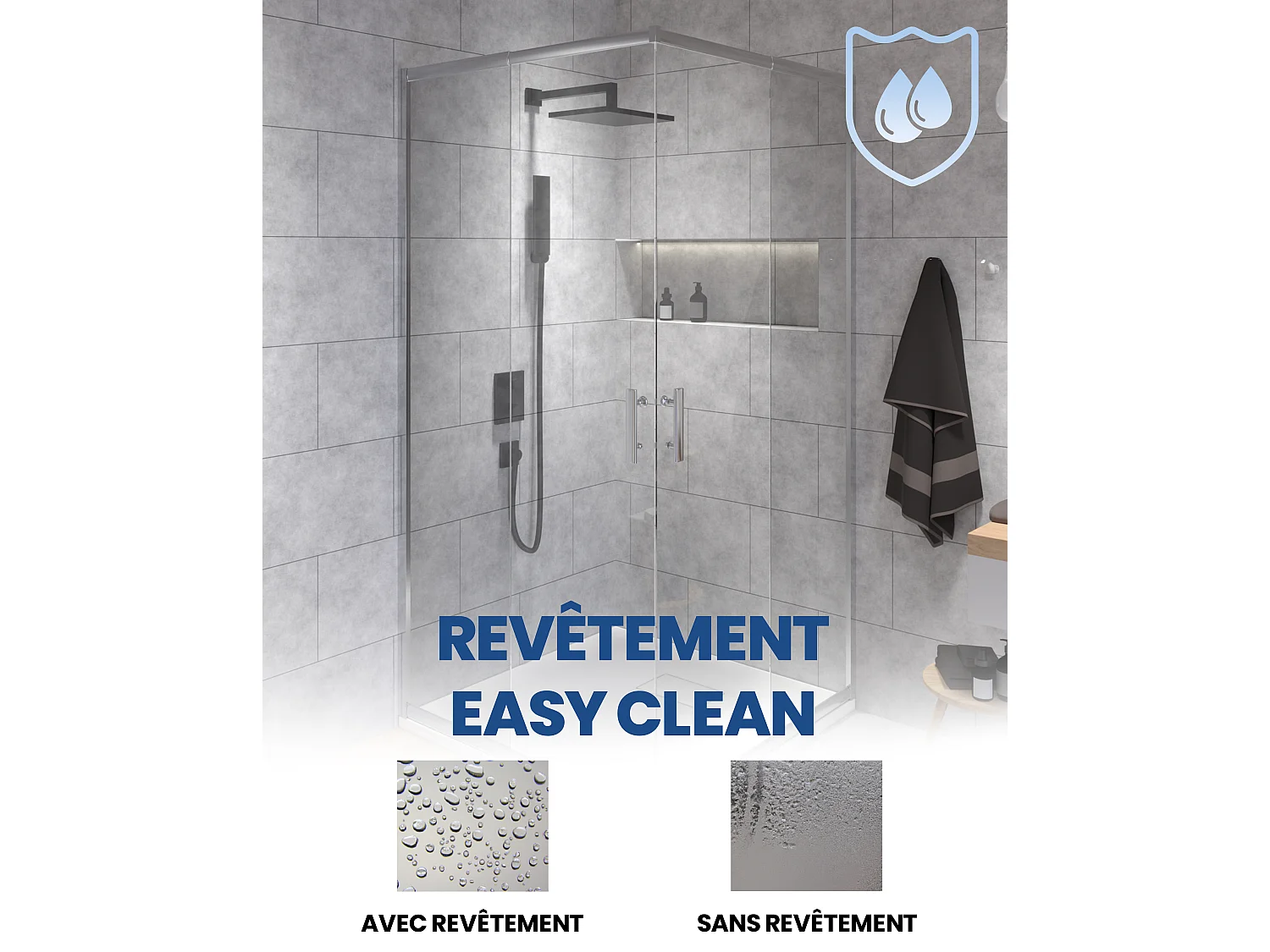 Douchebak VIDAR 80x80 cm Wit + douchecabine vierkante HELA Chrome 80x80 190 cm Nano-glas transparant getemperd