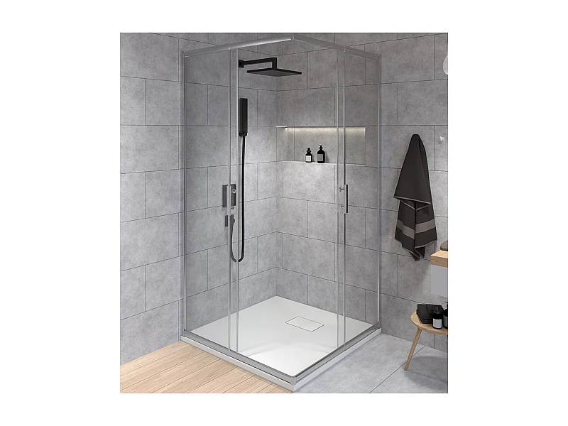 Duschwanne VIDAR 80x80 cm Weiß + Duschkabine Quadratisch HELA Chrom 80x80 190 cm Nano-Glas Transparent Gehärtet