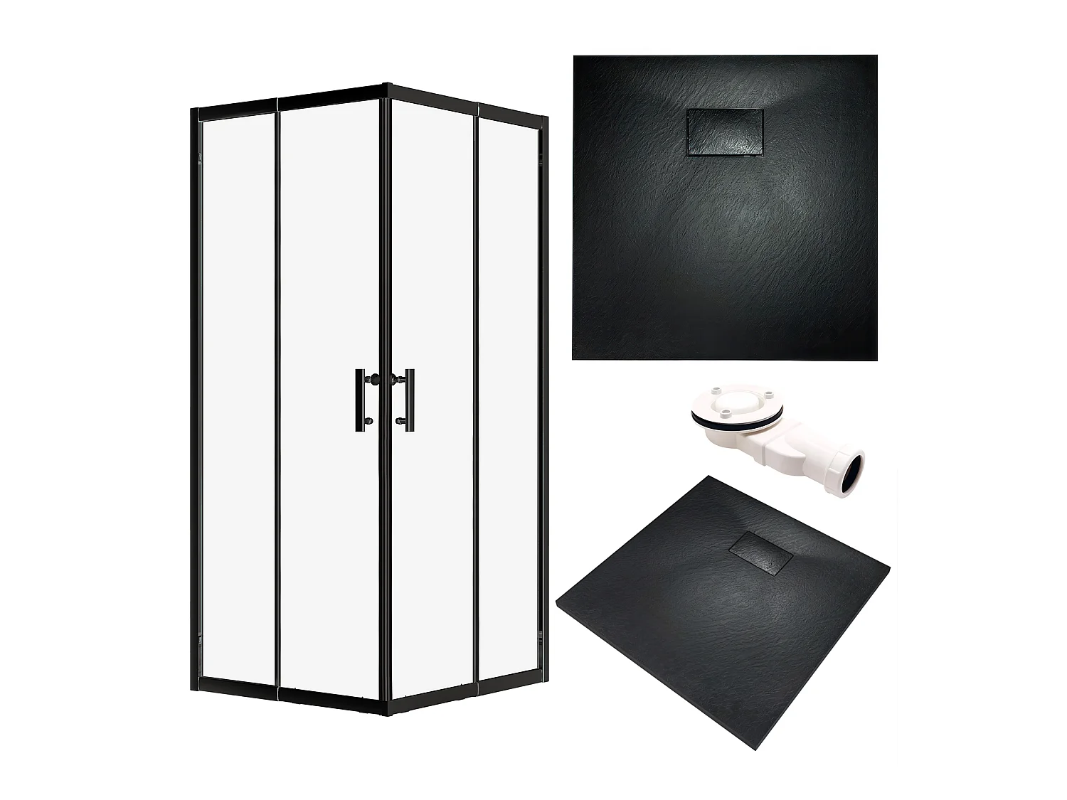 Receveur de douche VIDAR 90x90 cm Noir + Cabine de douche Carrée HELA 90x90 190 cm Noir Nano-Verre Transparent Trempé