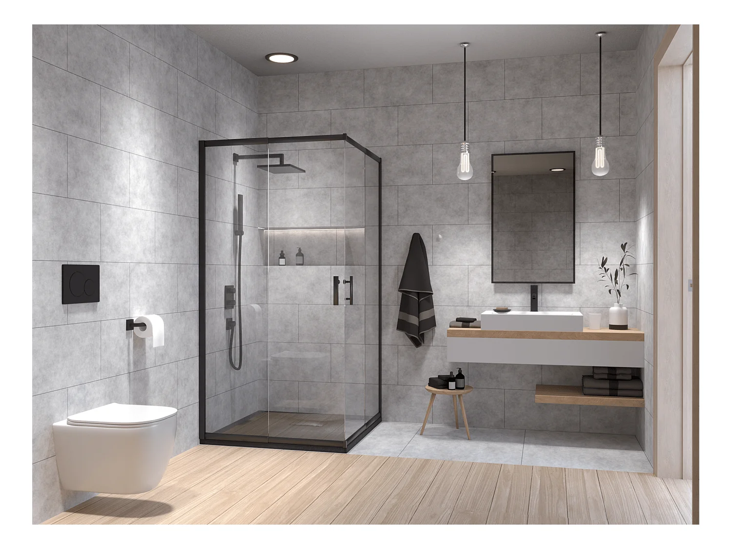 Receveur de douche VIDAR 90x90 cm Noir + Cabine de douche Carrée HELA 90x90 190 cm Noir Nano-Verre Transparent Trempé